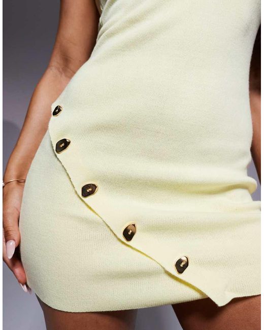 ASOS Yellow Knitted Compact Mini Dress With Metal Buttons