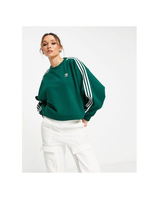 adidas Originals Three Stripe Oversized Sweatshirt in Green | Lyst Australia