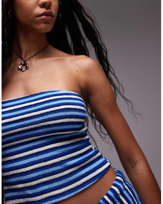 TOPSHOP Blue Towelling Stripe Bandeau Co-ord