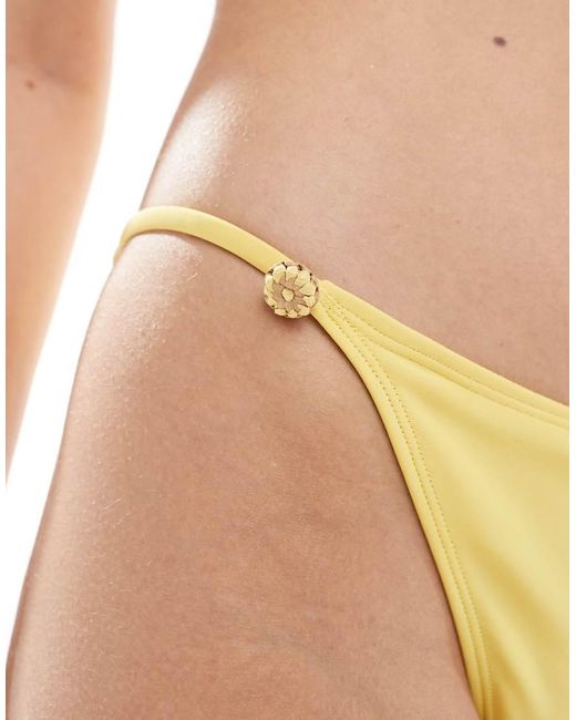 ASOS Natural Jen Tanga Bikini Bottom With Flower Trim Detail