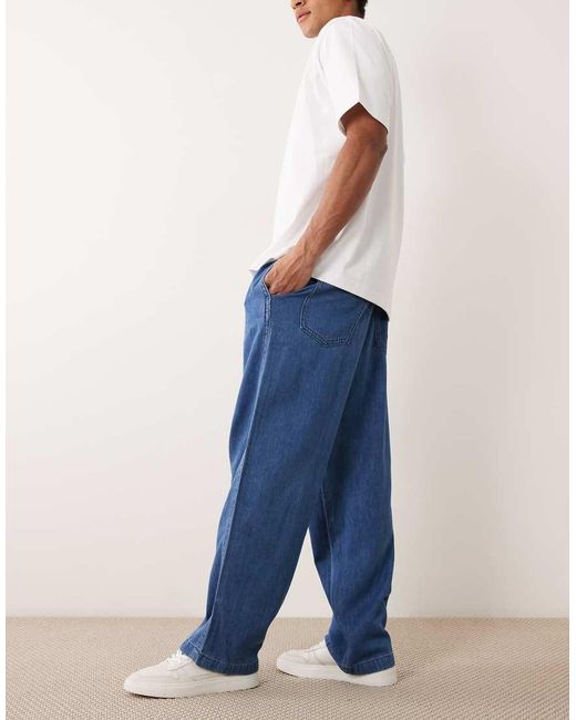 ASOS Blue Pull On Loose Linen Blend Jeans for men