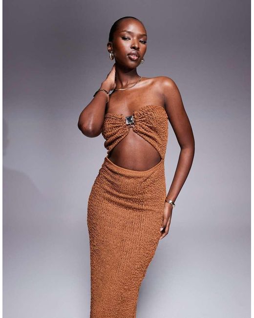 ASOS Gray Ruffle Crochet Bandeau Maxi Dress