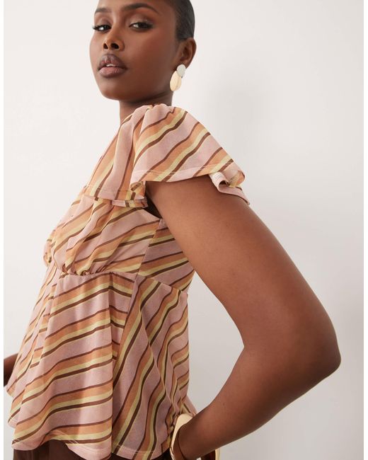 ASOS Brown Mesh Flutter Sleeve Top