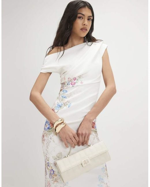 River Island White Floral Print Drape Midi Dress