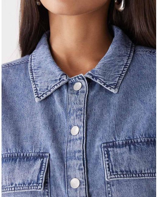Noisy May Blue Short Sleeve Boxy Denim Shirt