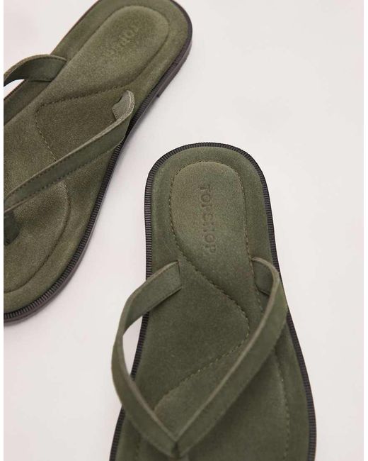 TOPSHOP Green Jay Real Suede Toe Thong Flat Sandal