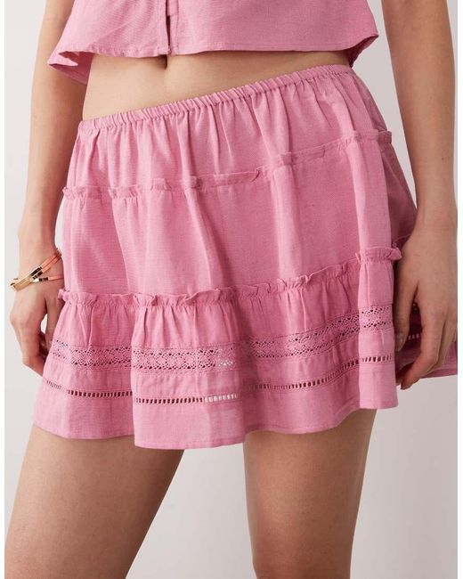 Wednesday's Girl Pink Co-ord Broderie Tiered Mini Skirt