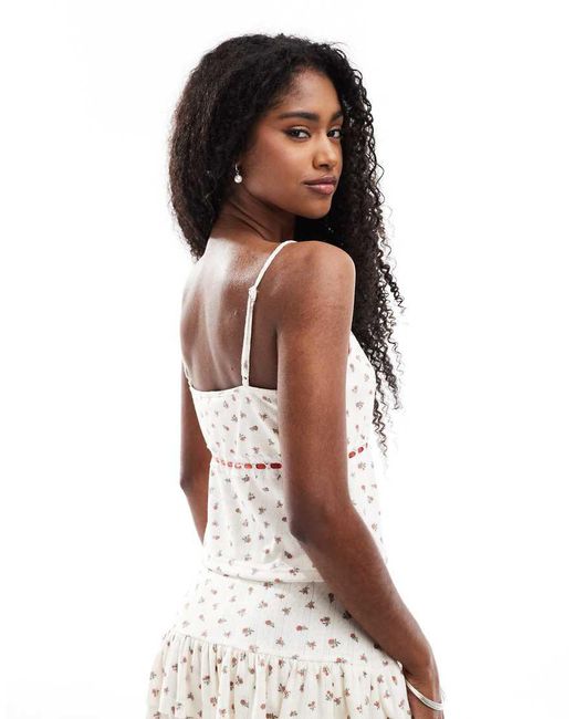 Daisy Street White Floral Pointelle Cami Top With Thread Through Lace Detail