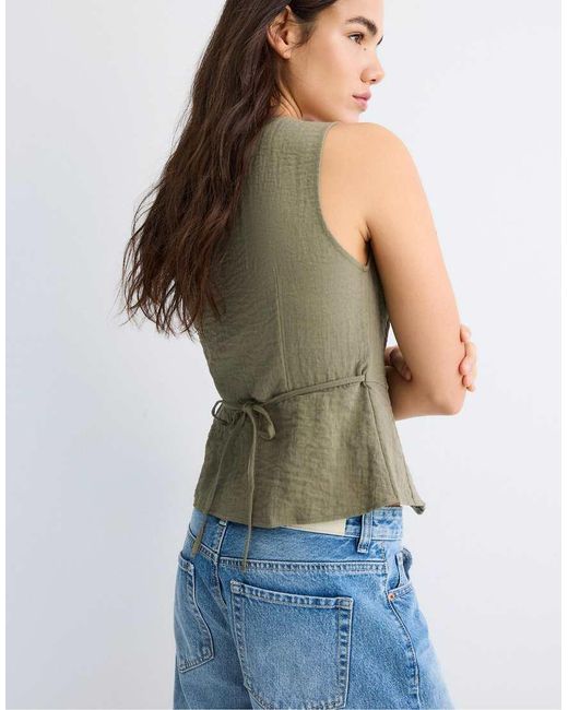Stradivarius Blue Sleeveless Buttoned Top