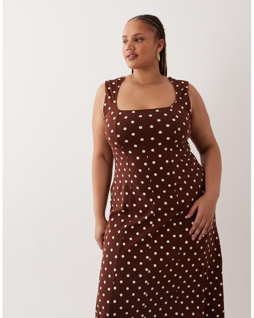 ASOS Brown Asos Design Curve Square Neck Seam Detail Midi Dress
