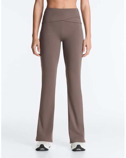Oysho Brown Draped Waist Comfortlux High Rise Flare Trousers