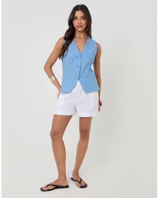 Threadbare Blue Linen Blend V-Neck Waistcoat