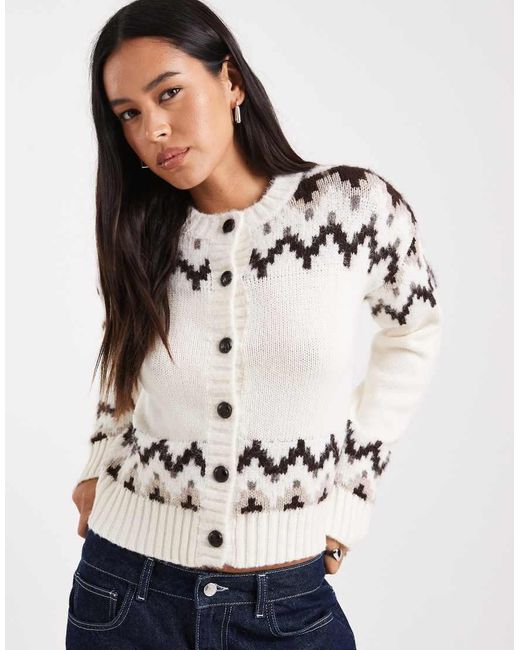 4th & Reckless White Contains Wool Fairisle Button Through Cardigan