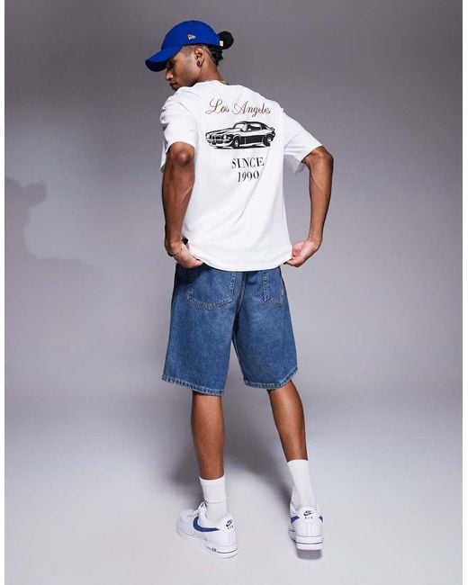 T-Shirt Oversize Color Crema Con Stampa Di Auto Sul Retro di ADPT in Blue da Uomo