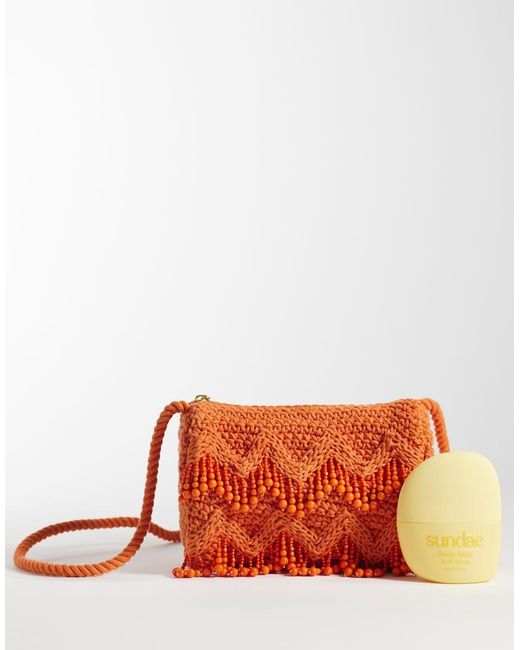 Accessorize Red Beaded Macrame Crossbody Bag