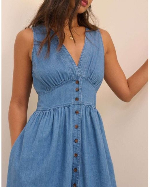 Nobody's Child Blue Mid-Wash Denim Sleeveless Starlight Midi Dress