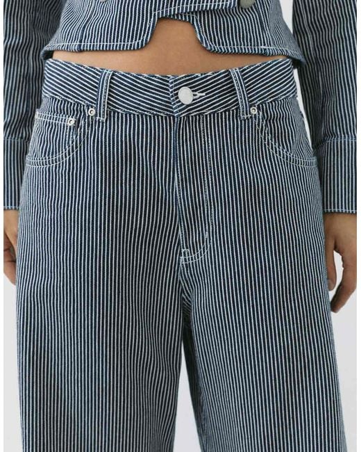 Pull&Bear Blue Low-rise Striped baggy Jeans
