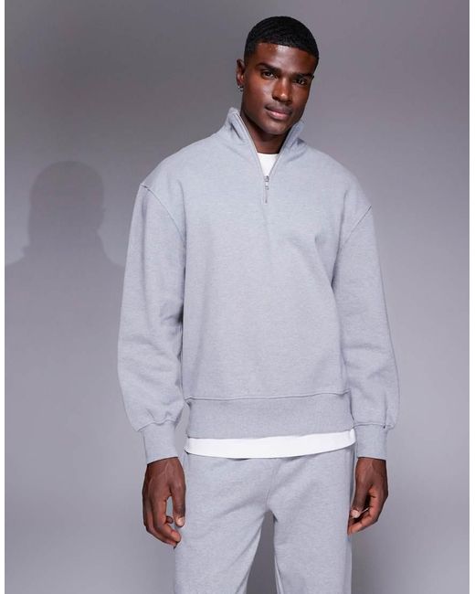 Felpa Premium Oversize Pesante 4 Gsm Mélange Con Zip Corta di ASOS in Gray da Uomo