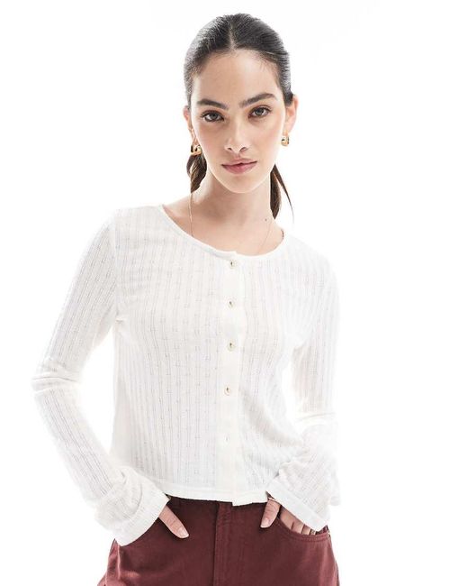 Pieces White Pointelle Cardigan