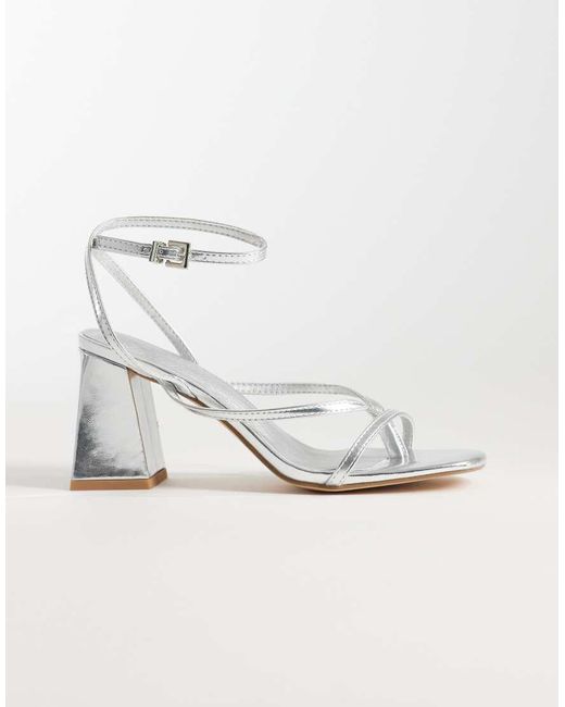 London Rebel White Aria Strappy Mid Block Heeled Sandals