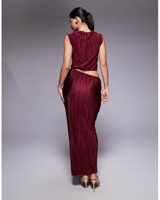 ASOS Red Plisse Cutout Detail Maxi Dress