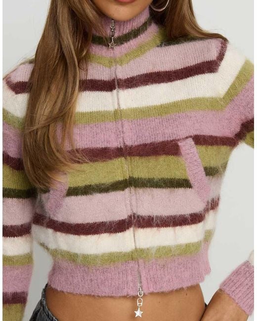 Princess Polly Gray Keeva Fluffy Knit High Neck Zip Through Cropped Cardigan