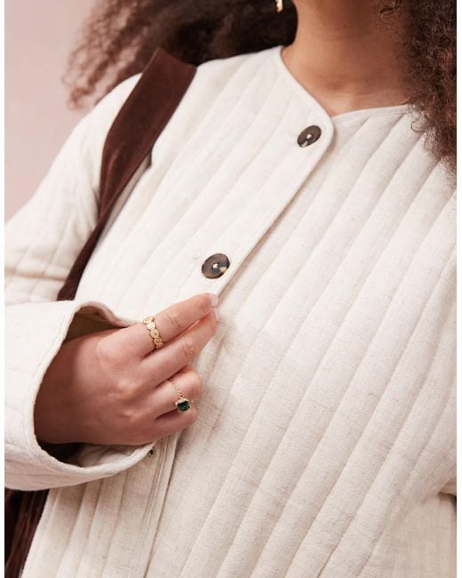 ASOS Natural Asos Design Curve Linen Dolphin Hem Collarless Quilted Jacket