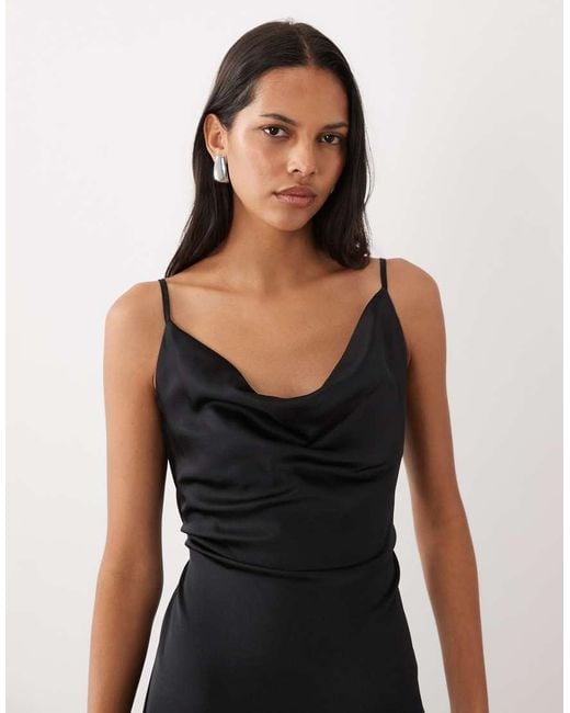 New Look Black Satin Cowl Neck Midi Dress
