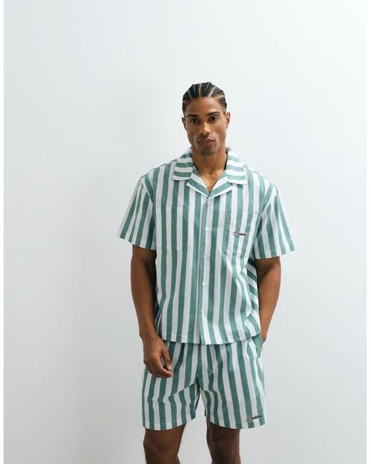 Prohibited Green Coastline Stripe Shorts for men