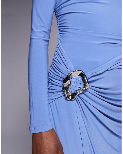 ASOS Blue Long Sleeve Maxi Dress With Trim Detail