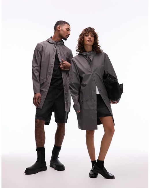 Rains Black 12020 Unisex Waterproof Long Hooded Jacket