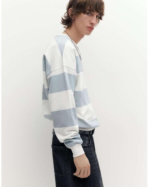 Pull&Bear Gray Striped Round Neck Sweatshirt for men