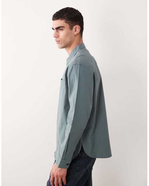ASOS Blue Relaxed Zip Up Ribbed Shirt for men