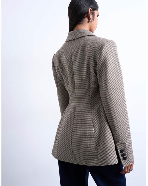 TOPSHOP Gray Co Ord Check Cinched Waist Blazer