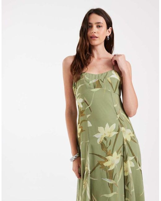 ASOS Green Chiffon Strappy Maxi Dress With Deep Godets