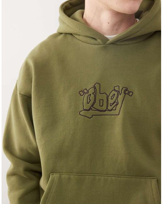 Sudadera Con Capucha Y Estampado Gráfico De Tejido Grueso Massive De Obey de hombre de color Green