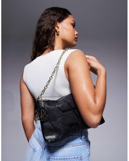 Borsa Da Spalla Nera Con Logo A Monogramma di ARMANI EXCHANGE in Blue