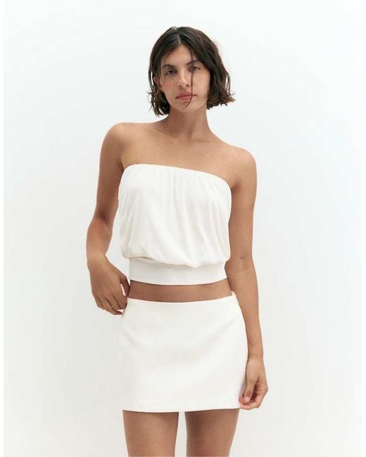 Pull&Bear White Strapless Top With Waistband