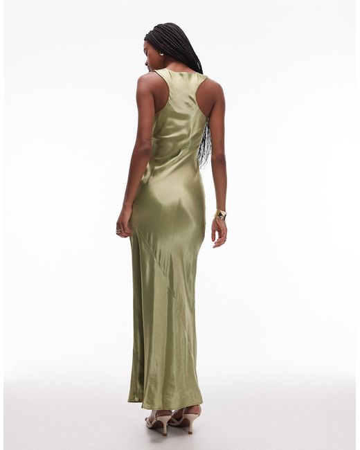 Robe longue en satin coupé en biais à dos nageur - olive TOPSHOP en coloris White