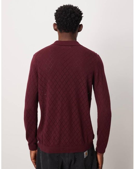 ASOS Red Pointelle Knitted Pattern Polo for men