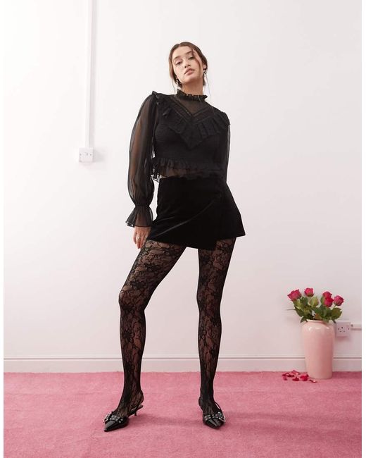 Miss Selfridge Black Velvet Wrap Button Detail Skort