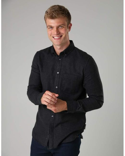 French Connection Gray Cotton Chest Pocket Flannel Long Sleeve Shirt for men