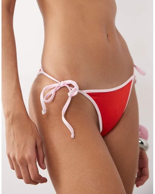 Free Society Red Tieside Bikini Bottom With Contrast Trim