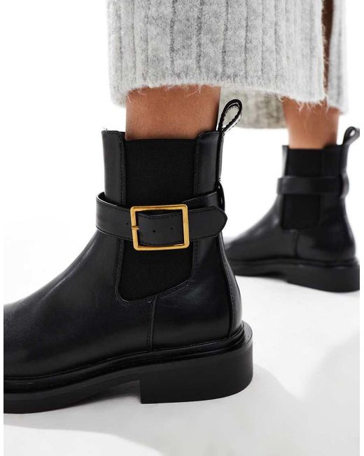 ASOS White Aurora Flat Boots With Buckle Strap