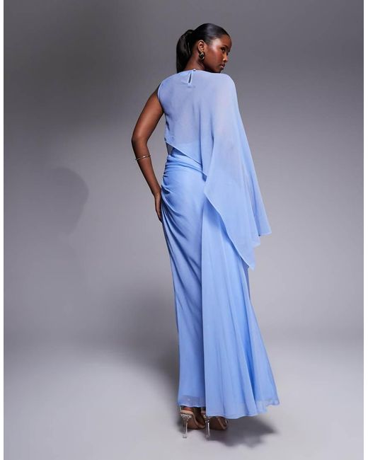 ASOS Blue Draped Batwing Asymmetric One Sleeve Maxi Dress