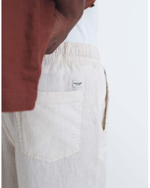 Jack & Jones White Loose Linen Mix Drawstring Trousers for men