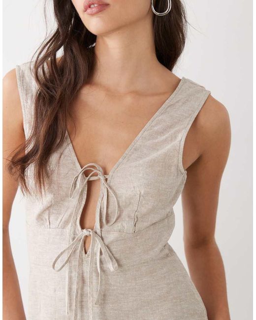 Monki White Linen Blend Tie Front Mini Dress