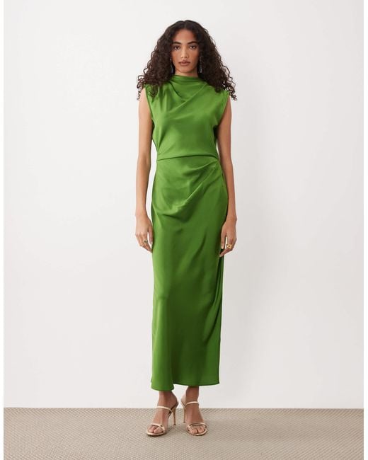 asos green satin dress ASOS Design - Scoop Neck Satin Maxi Dress - Women - Polyester - 2 US
