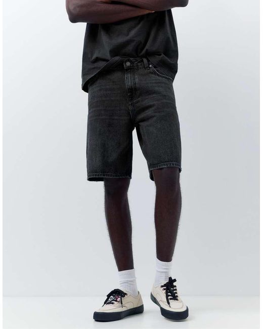 Pull&Bear White Standard Denim Bermuda Shorts for men