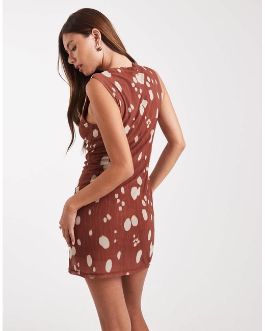 Vero Moda Red Mesh Slash Neck Sleeveless Mini Dress